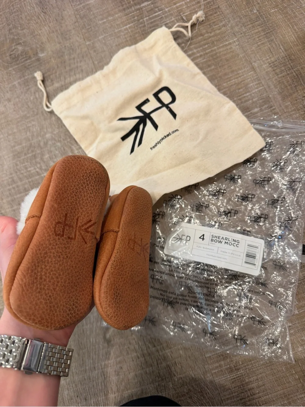 Freshly Picked Tan Shearling Bow Mittens for Kids